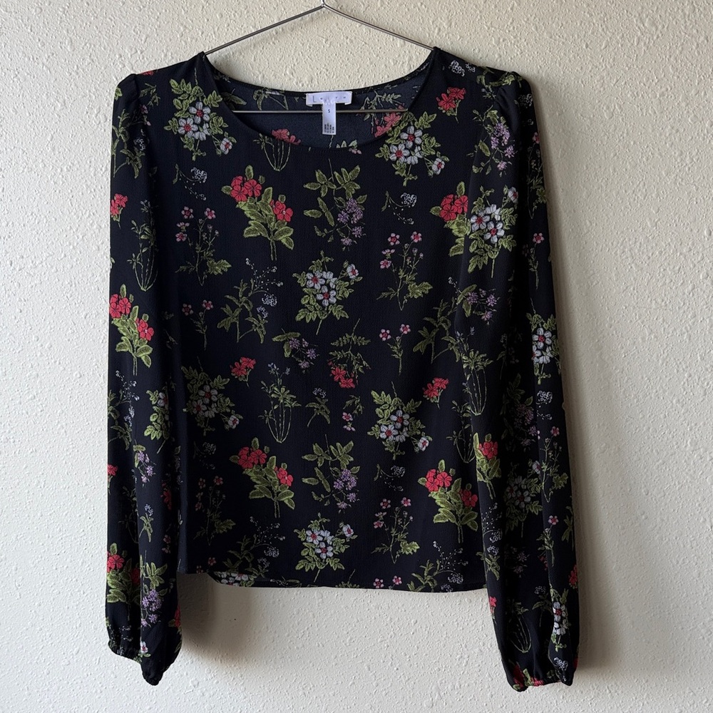 Leith Black Floral Long Sleeve Blouse